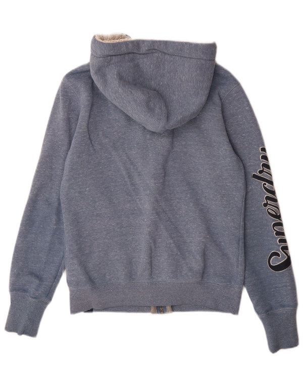 Superdry hættetrøje til kvinder med grafisk lynlås UK 8 Lille, blå flækket bomuld