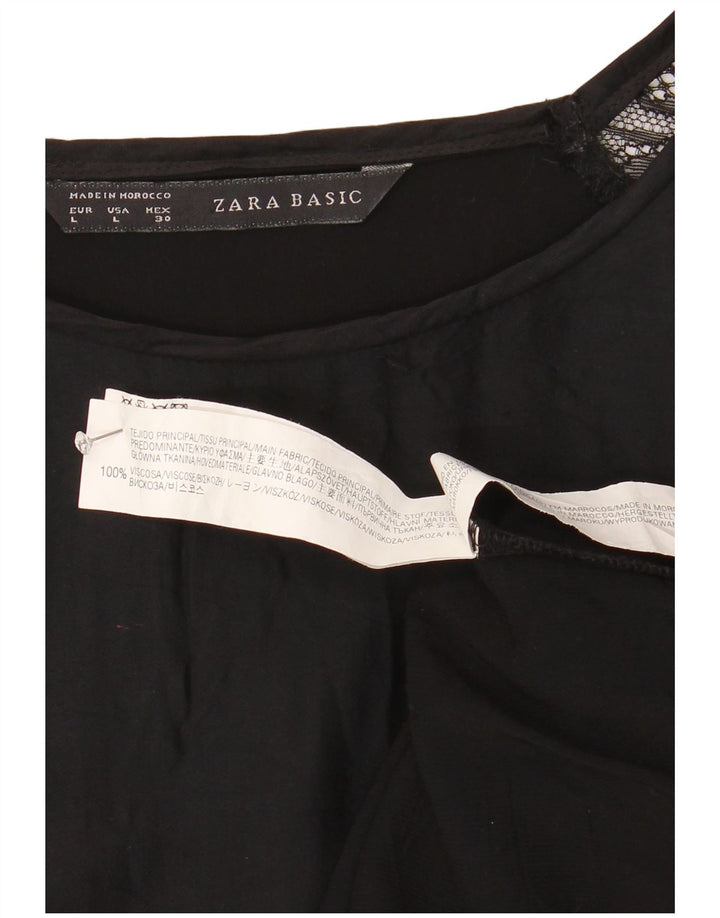 Zara Dame Top 3/4 ærmer UK 16 Large Black Viscose