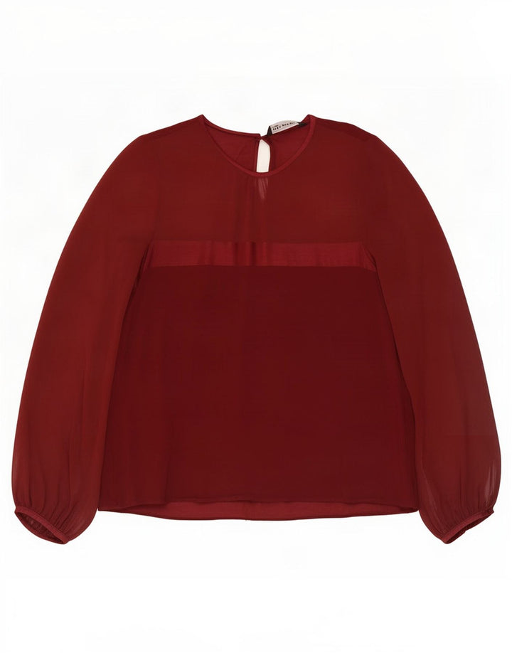 Zara Dame Langærmet Bluse Top UK 14 Large Maroon