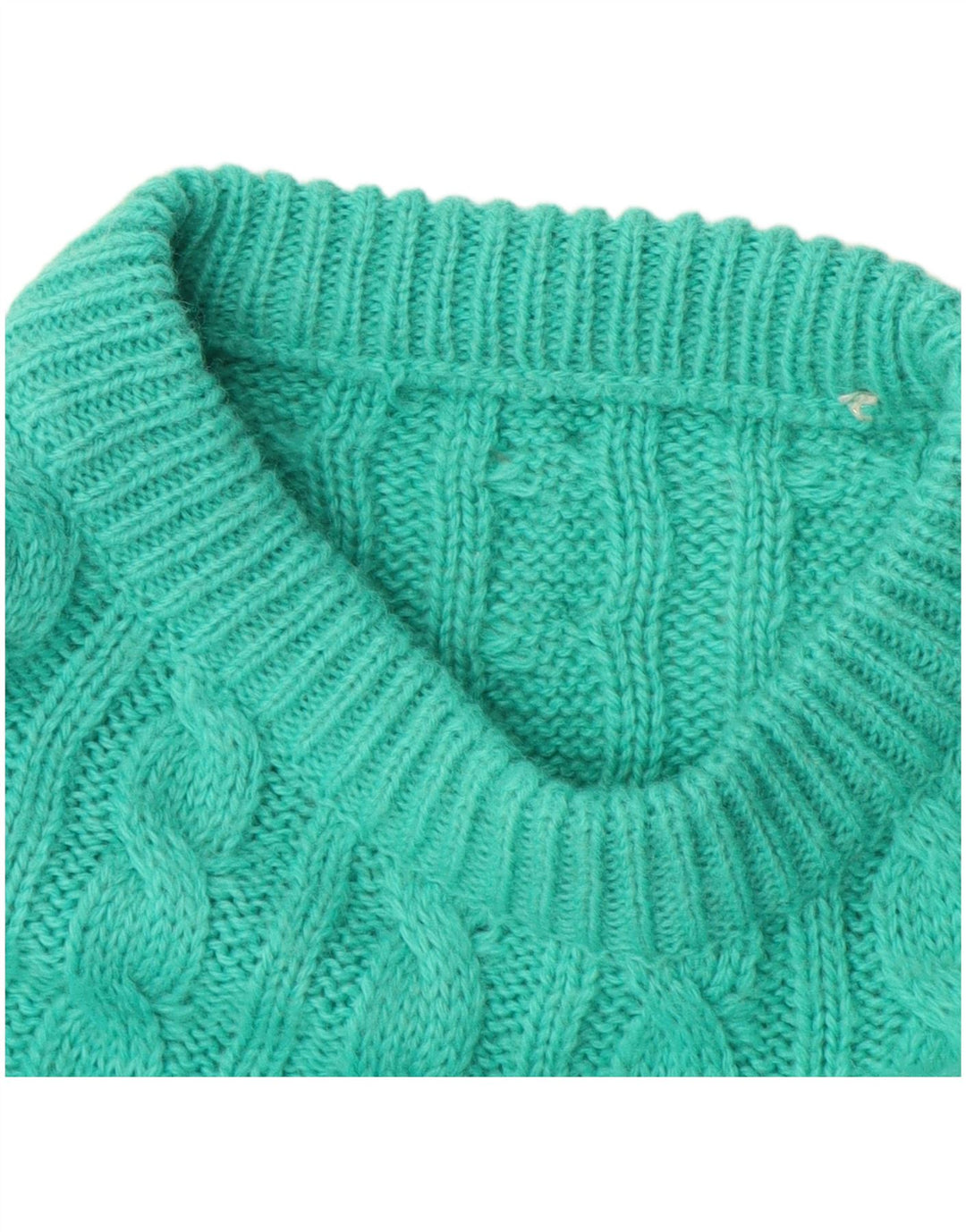 VINTAGE Dame sweater med rund hals DK 16 Stor turkis uld
