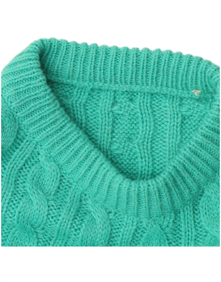 VINTAGE Dame sweater med rund hals DK 16 Stor turkis uld