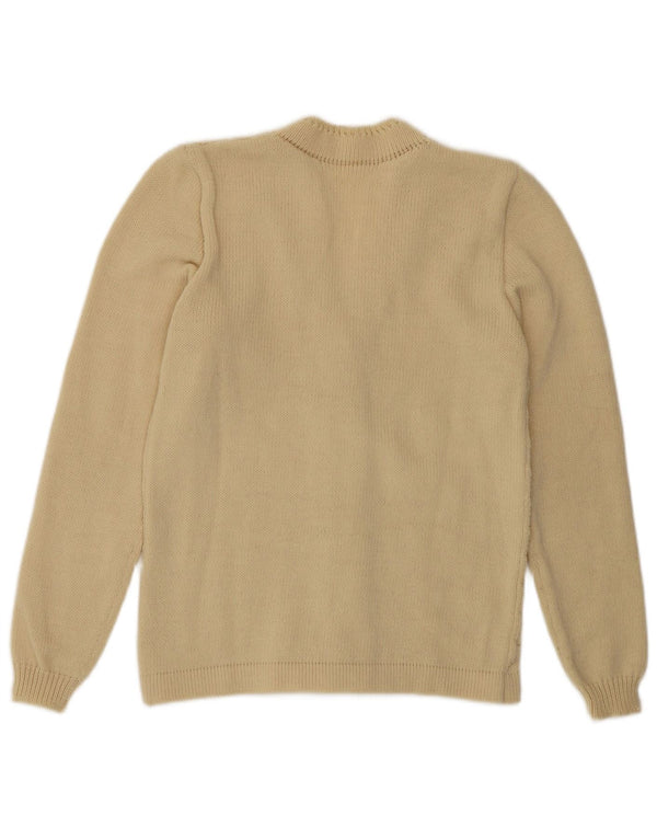 Vintage Dame Cardigan Sweater UK 10 Small Beige Geometric