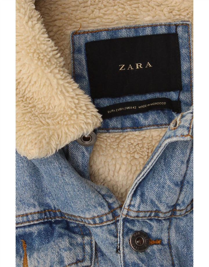 Zara Herre Denim Sherpa Jacket UK 40 Large Blue