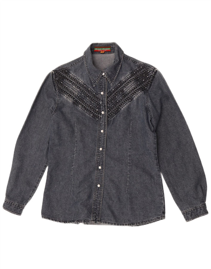 Vintage denimskjorte til kvinder UK 14 mellemgrå bomuld