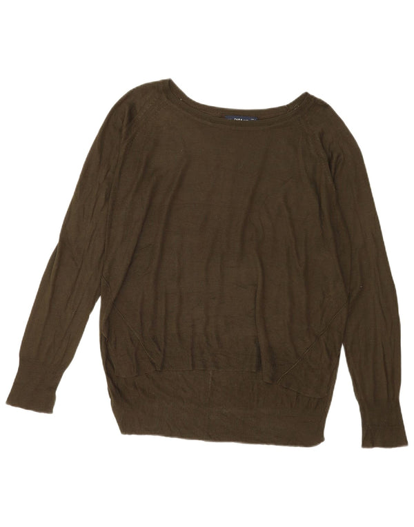 Zara Dame Boat Neck Jumper Sweater UK 16 Large Khaki Viscose