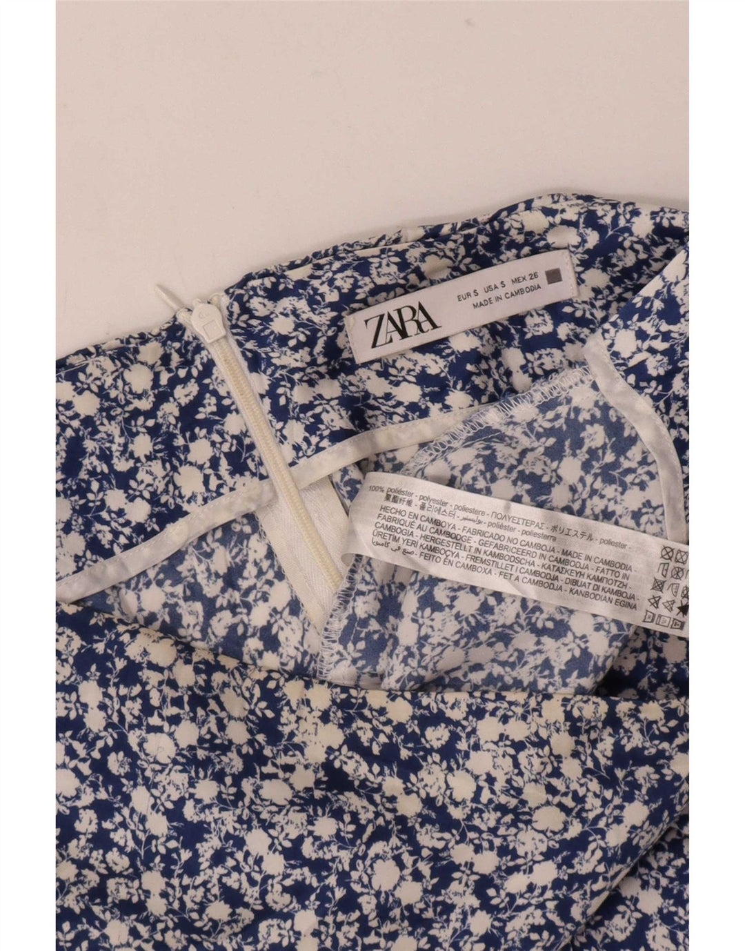Zara Dame Mini-nederdel Small W26 Blue Floral Polyester