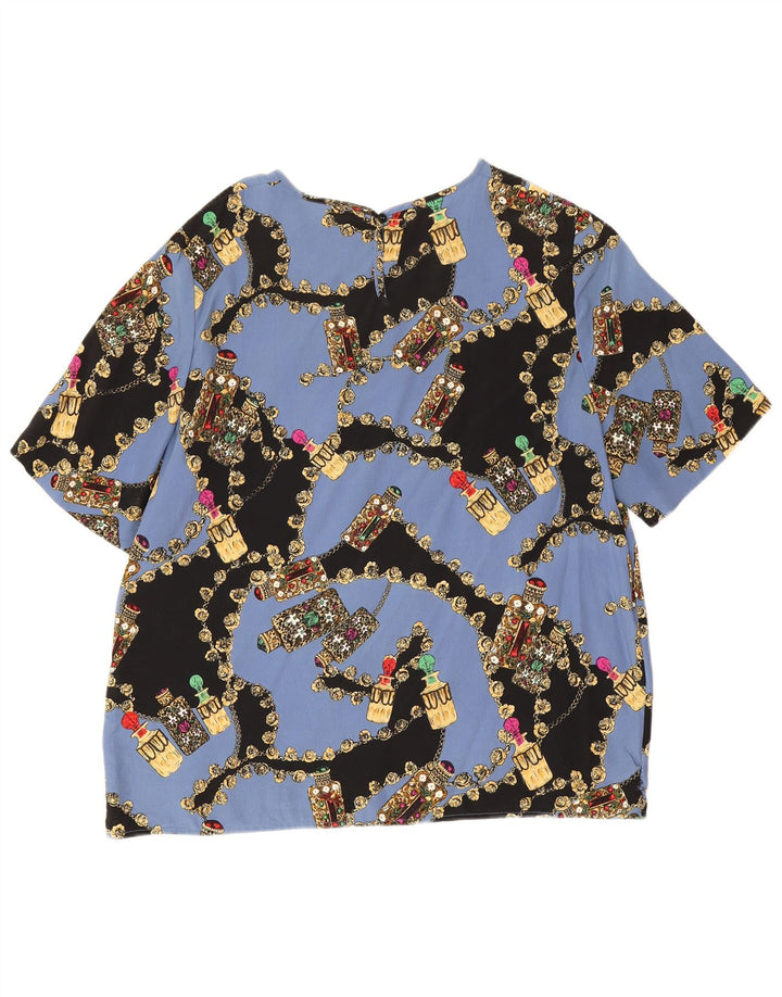 Vintage Dame Grafisk Bluse Top UK 14 Large Blue Floral