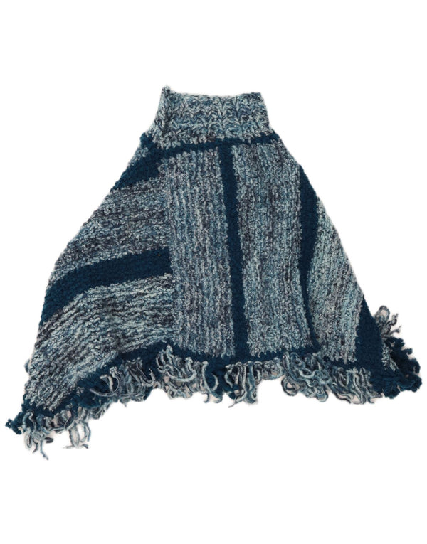 VINTAGE Dame Poncho Jumper One Size Blå Stribet