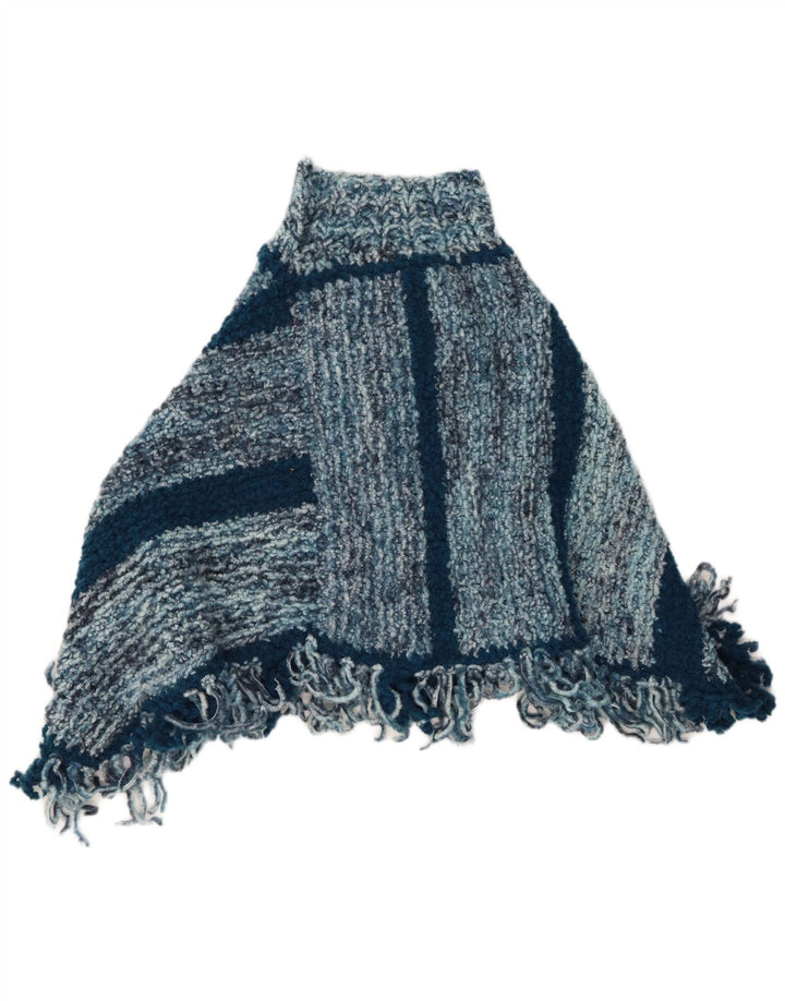 VINTAGE Dame Poncho Jumper One Size Blå Stribet