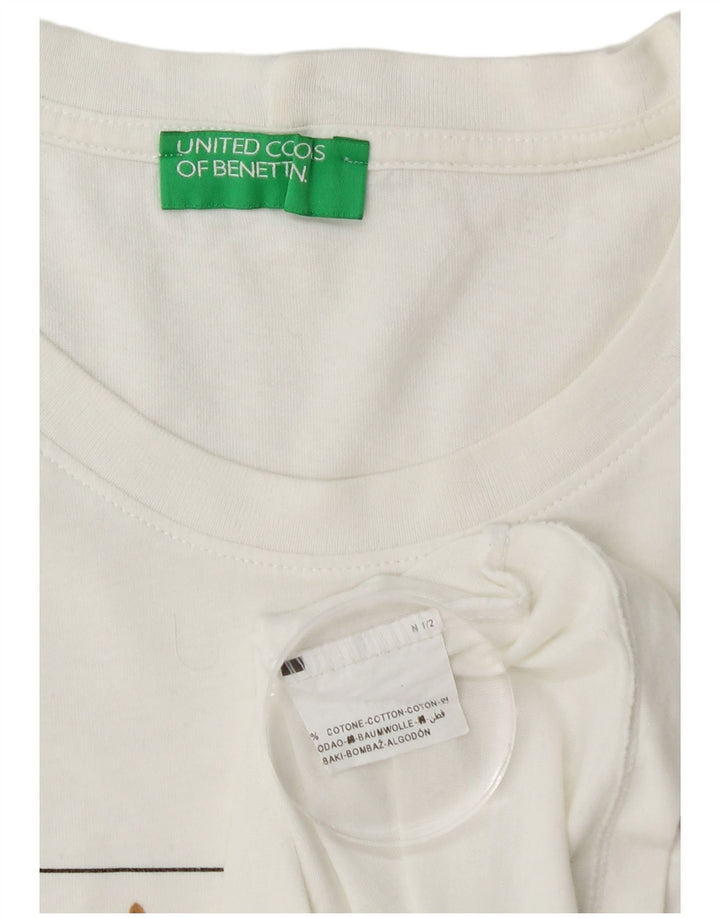 BENETTON Herre grafisk T-shirt Top Medium White Colourblock Bomuld