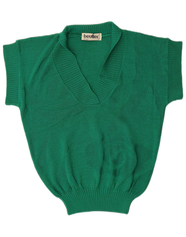 Vintage Dame Kortærmet Sjal Hals Jumper Sweater UK 10 Lille Grøn