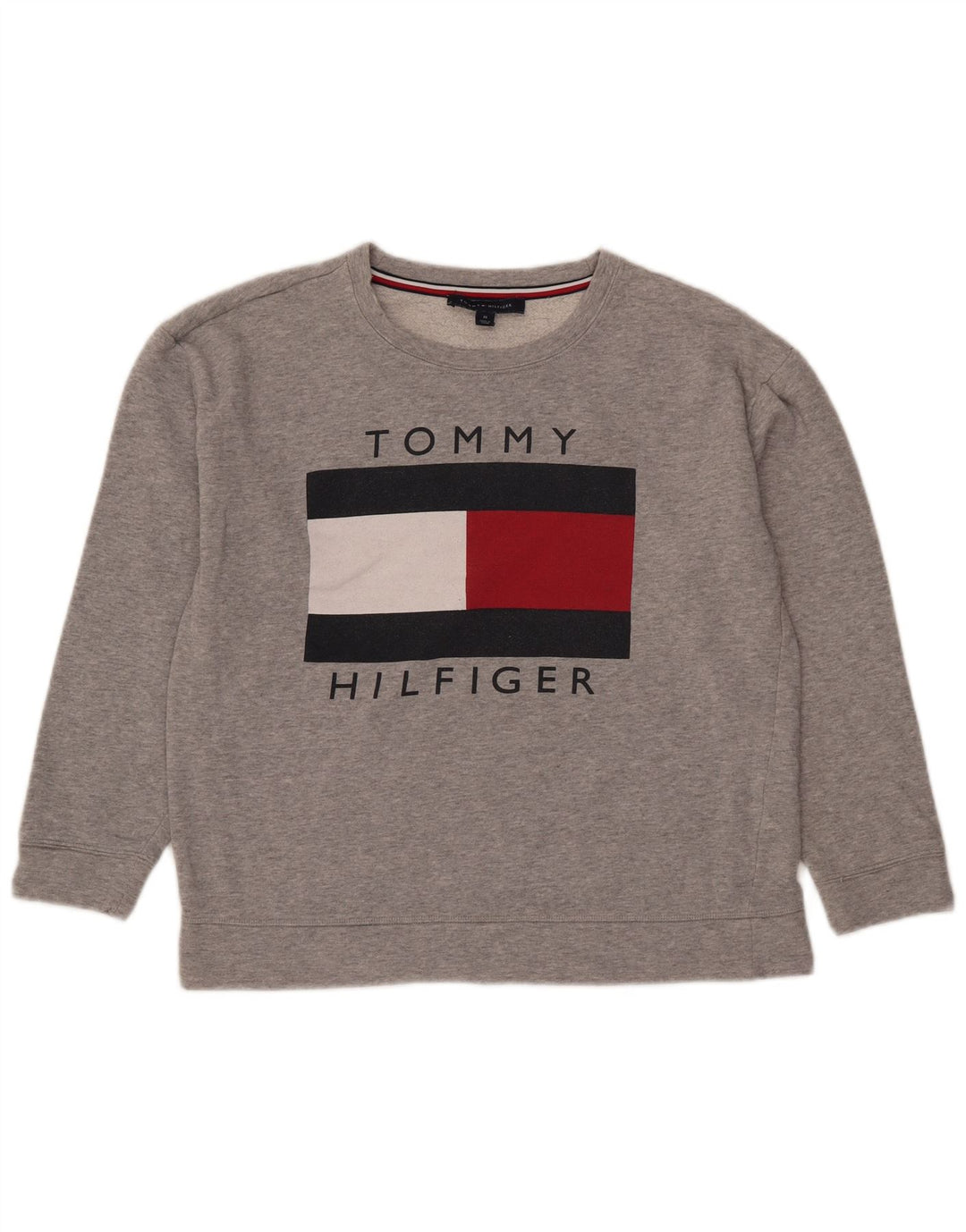 Tommy Hilfiger Graphic Sweatshirt Jumper UK 14 Medium Grey Flecked
