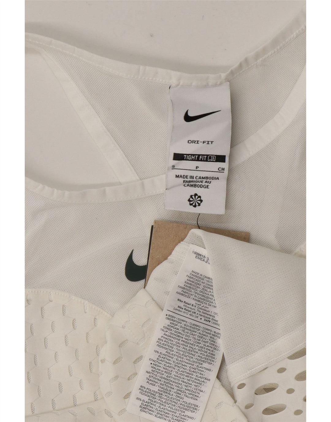 Nike Dame Tight Fit Se Through Crop Vest Top UK 8 Small White Polyester