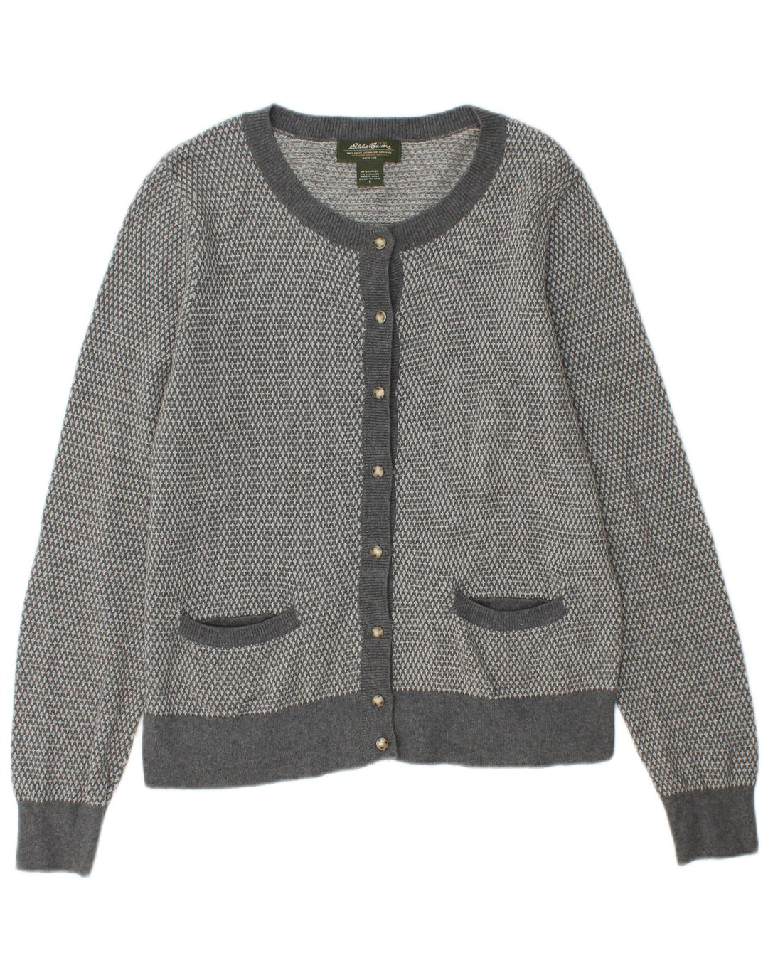 EDDIE BAUER Dame Cardigan Sweater UK 14 Stor Grå Bomuld