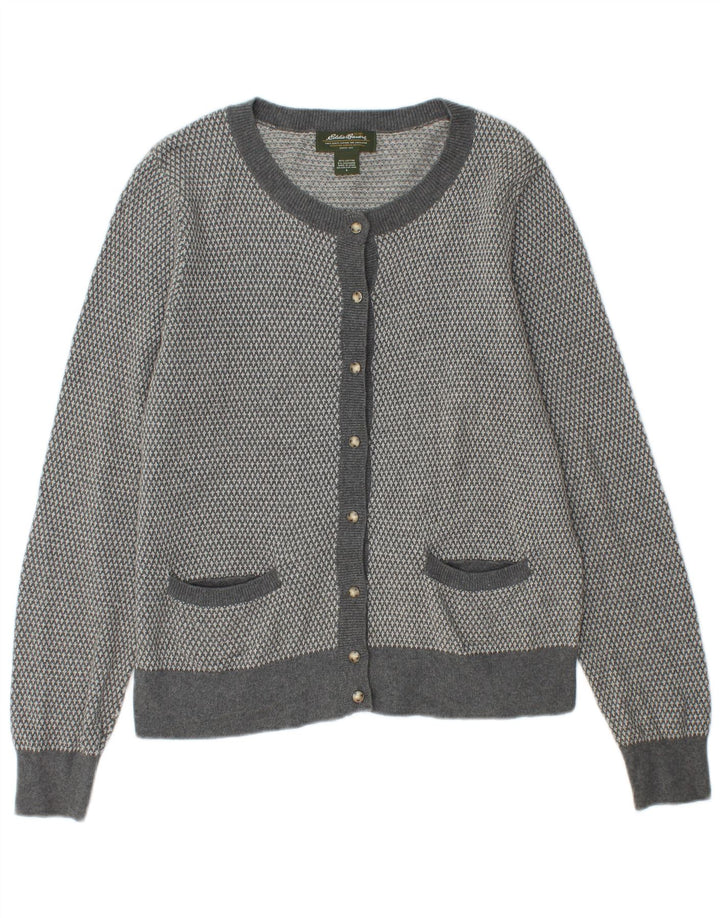EDDIE BAUER Dame Cardigan Sweater UK 14 Stor Grå Bomuld