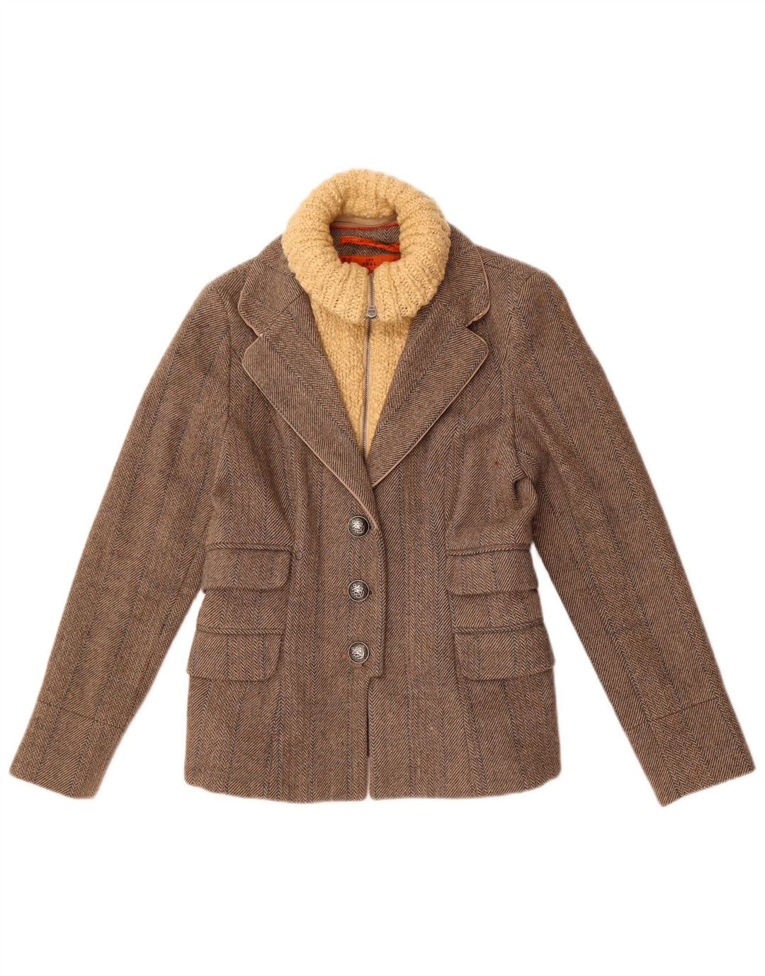 Superdry Dame 3-knaps blazerjakke UK 14 Stor grå sildebensuld