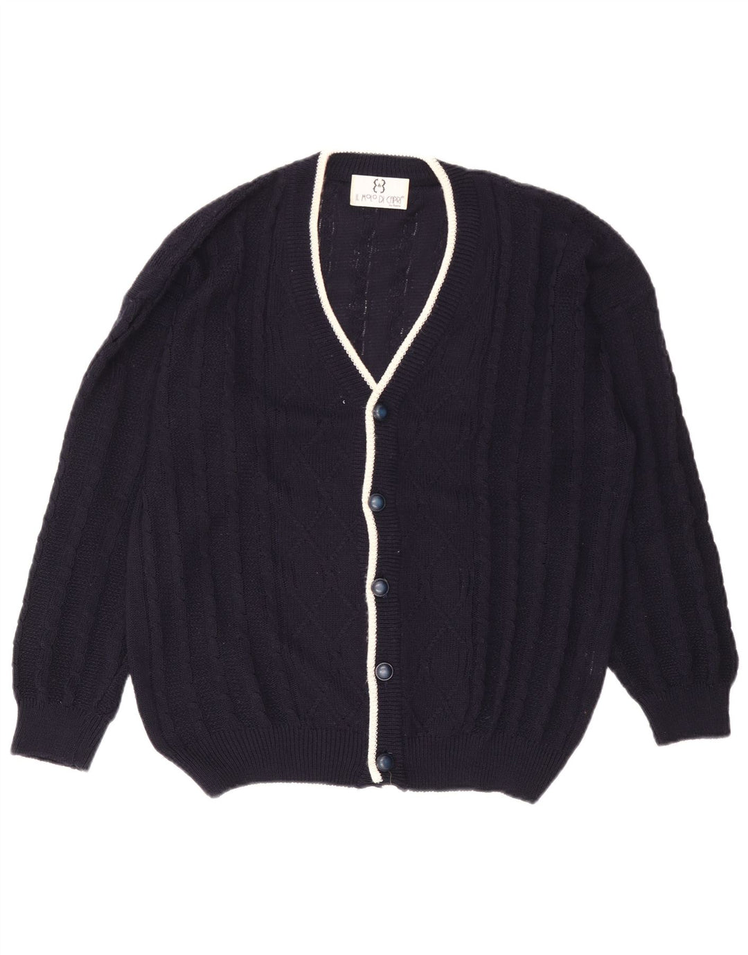 Vintage herre cardigan sweater Stor marineblå bomuld