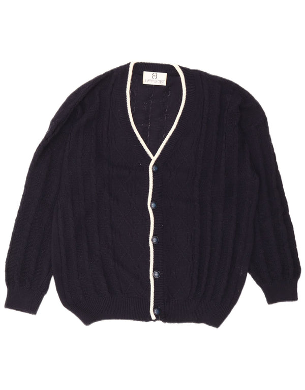 Vintage herre cardigan sweater Stor marineblå bomuld