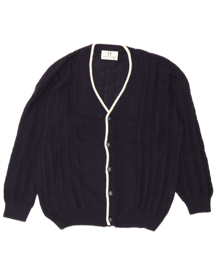 Vintage herre cardigan sweater Stor marineblå bomuld