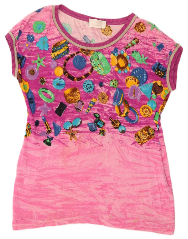 Vintage Dame Grafisk T-Shirt Top IT 44 Medium Pink Bomuld