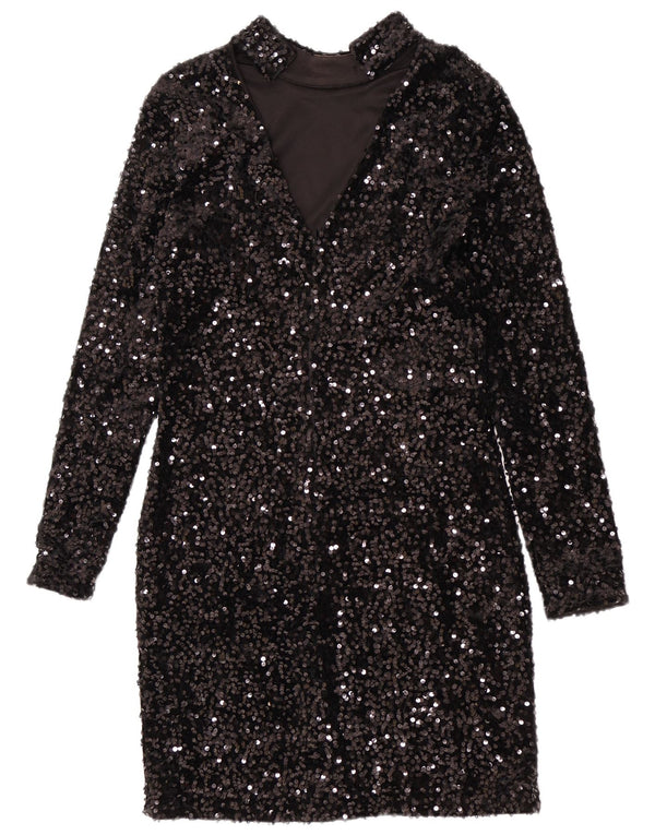 Warehouse Dame Sequin Skede Kjole UK 12 Medium Sort Polyester
