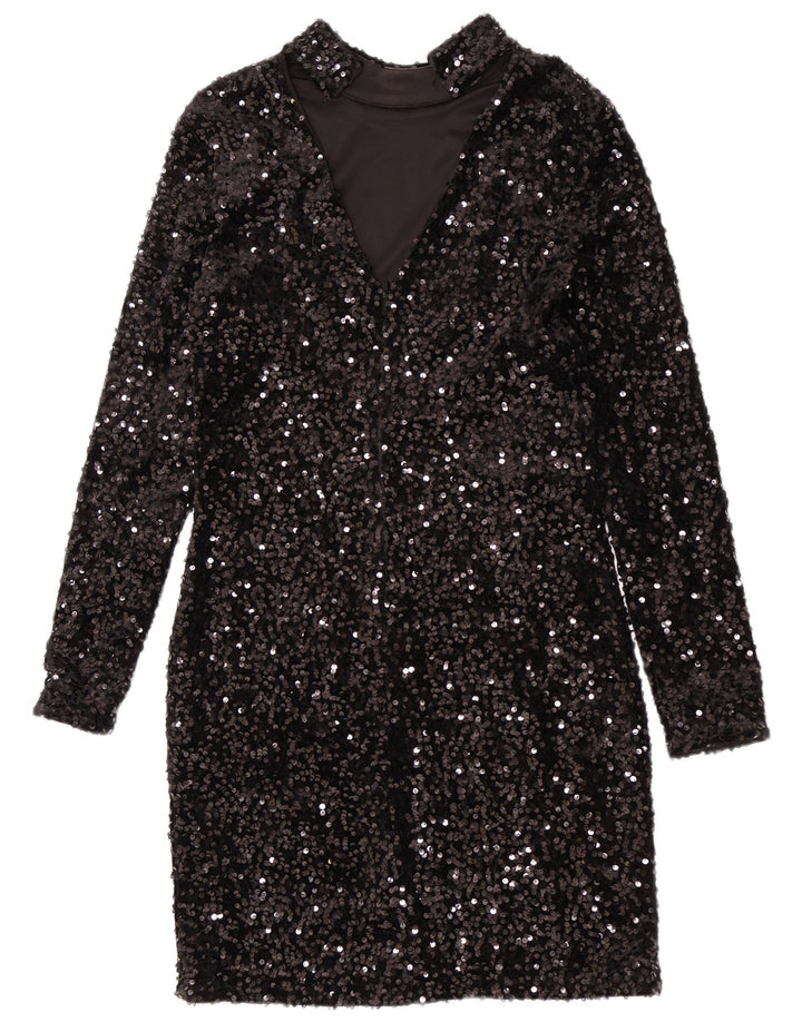 Warehouse Dame Sequin Skede Kjole UK 12 Medium Sort Polyester