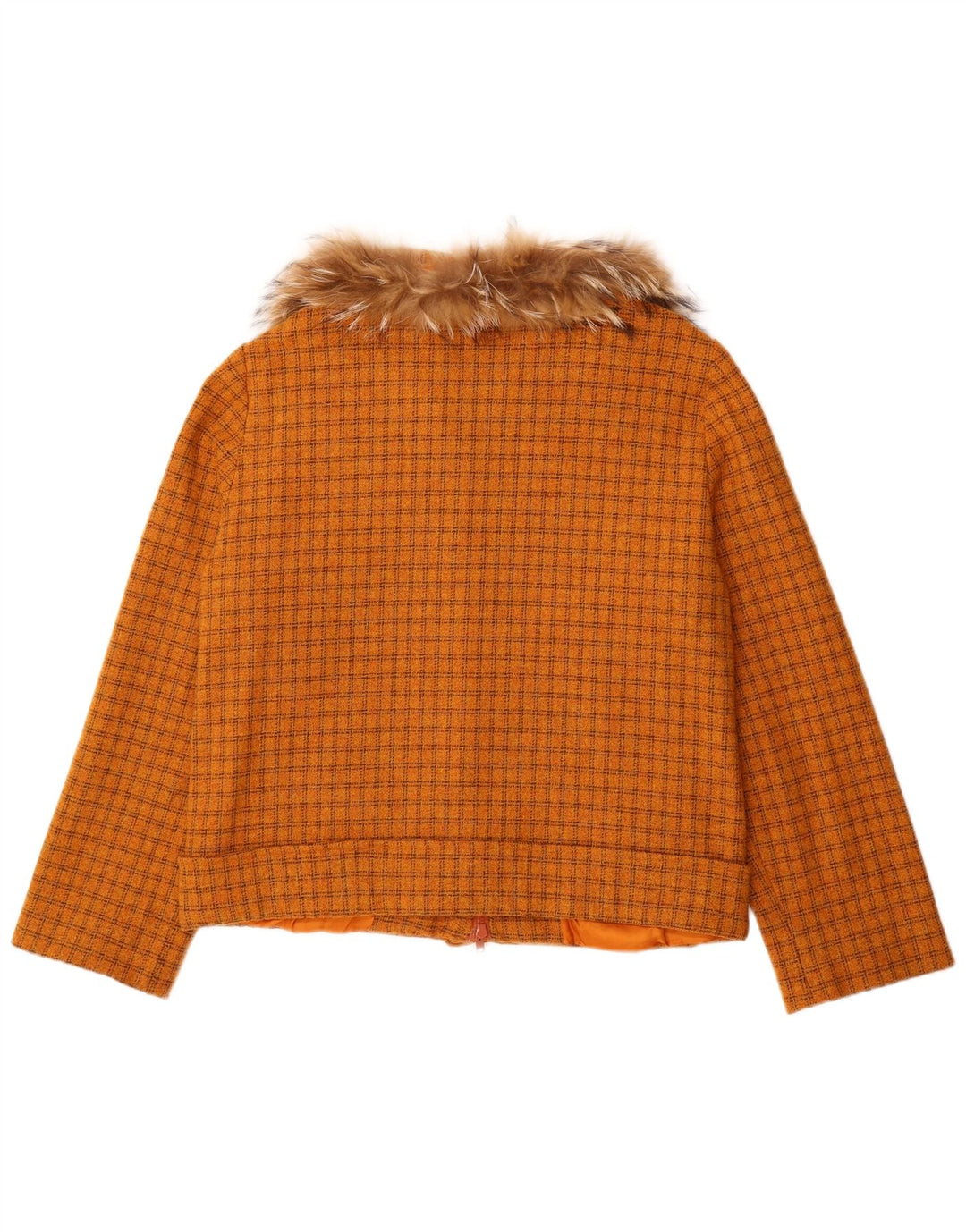 VINTAGE Womens Bomber Jacket UK 16 Large Orange Check