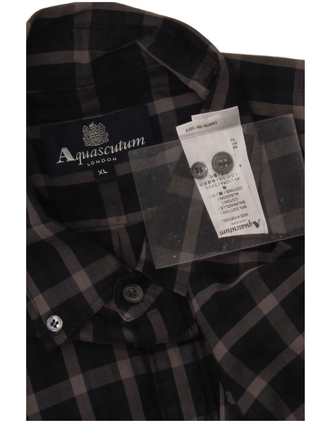 AQUASCUTUM Mens Shirt XL Navy Blue Check Cotton
