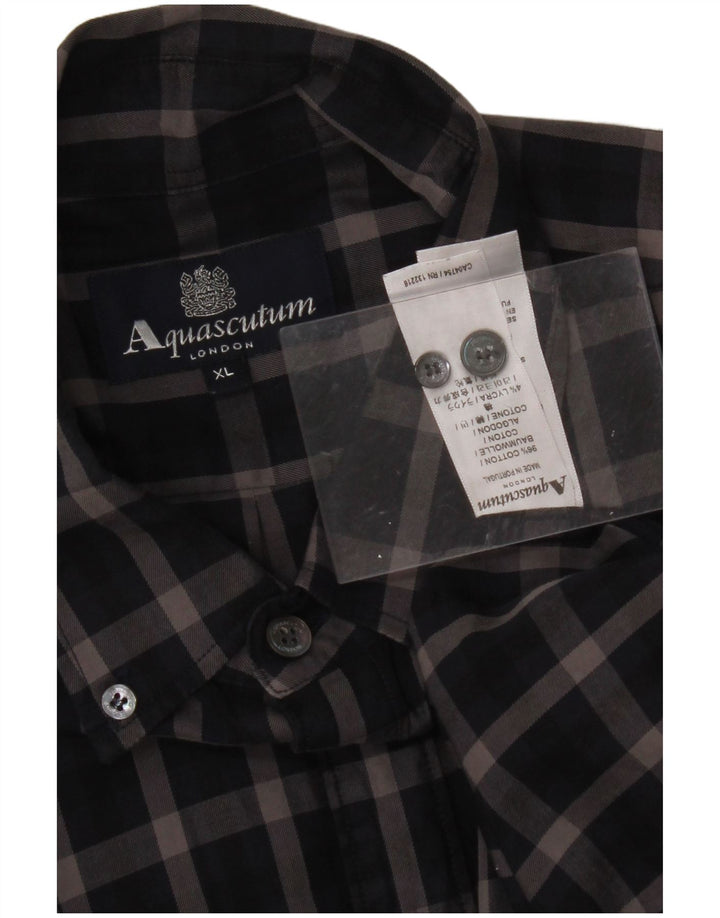 AQUASCUTUM Mens Shirt XL Navy Blue Check Cotton