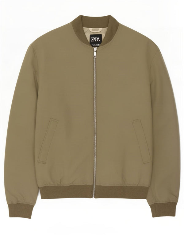 Zara Mens Bomber Jacket UK 40 Large Green Polyester