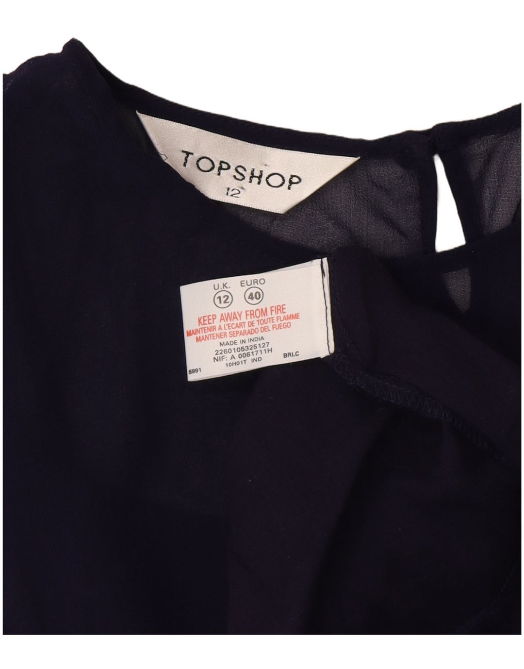 Topshop Dame Ærmeløs Shift Dress UK 12 Medium Navy Blue Viscose