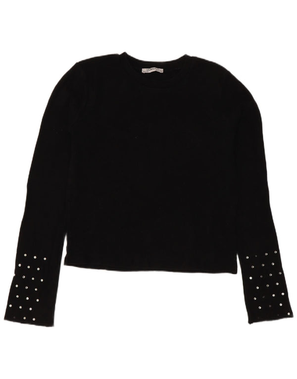 Zara Dame Trafaluc Crop Top Langærmet UK 10 Small Black Bomuld