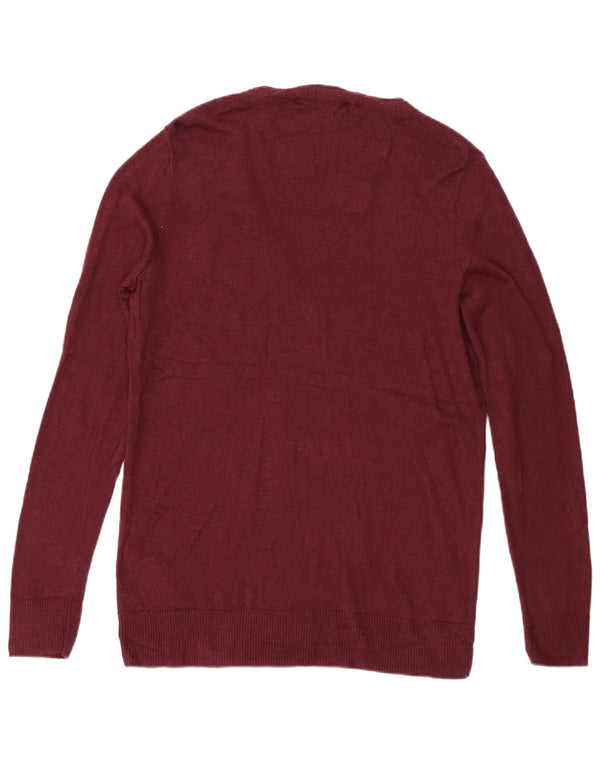 Eddie Bauer Mens V-Neck Jumper Sweater Large Burgundy Cotton