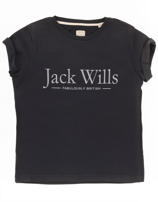 Jack Wills Dame Grafisk T-Shirt Top UK 6 XS Navy Blue Bomuld