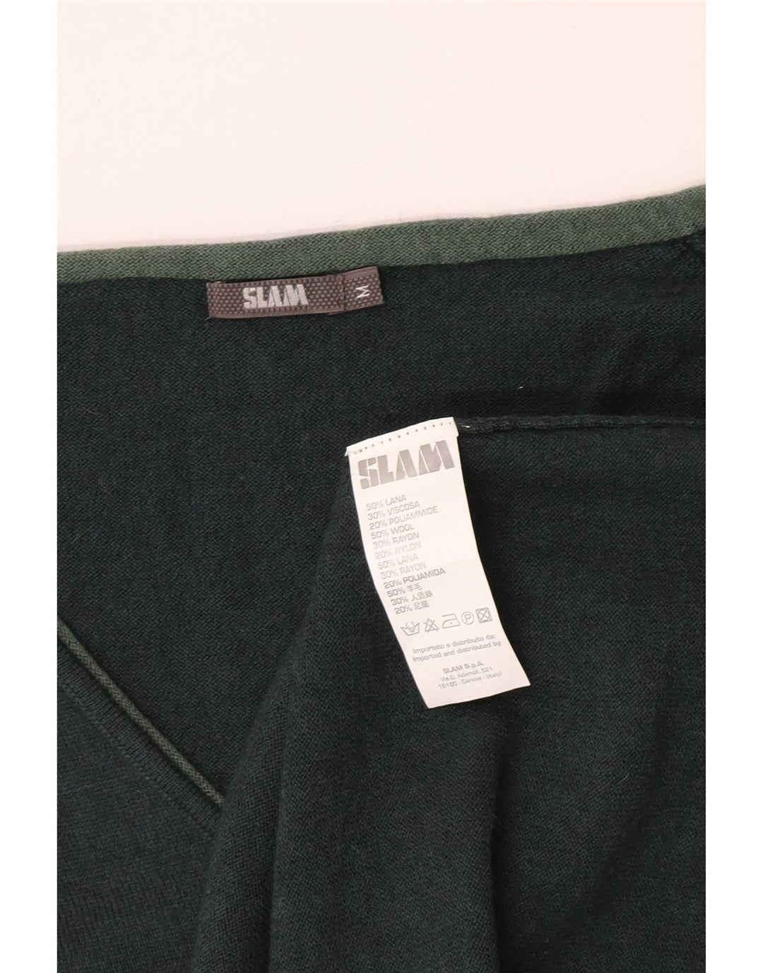Slam Dame V-hals sweater UK 12 Medium Green Wool