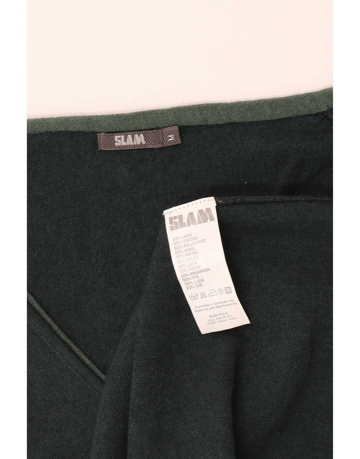 Slam Dame V-hals sweater UK 12 Medium Green Wool