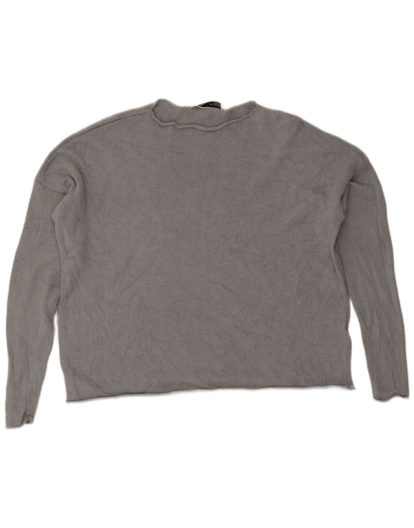 Zara Womens Crop Oversized Boat Neck Jumper Sweater UK 10 Small Grey Bomuld
