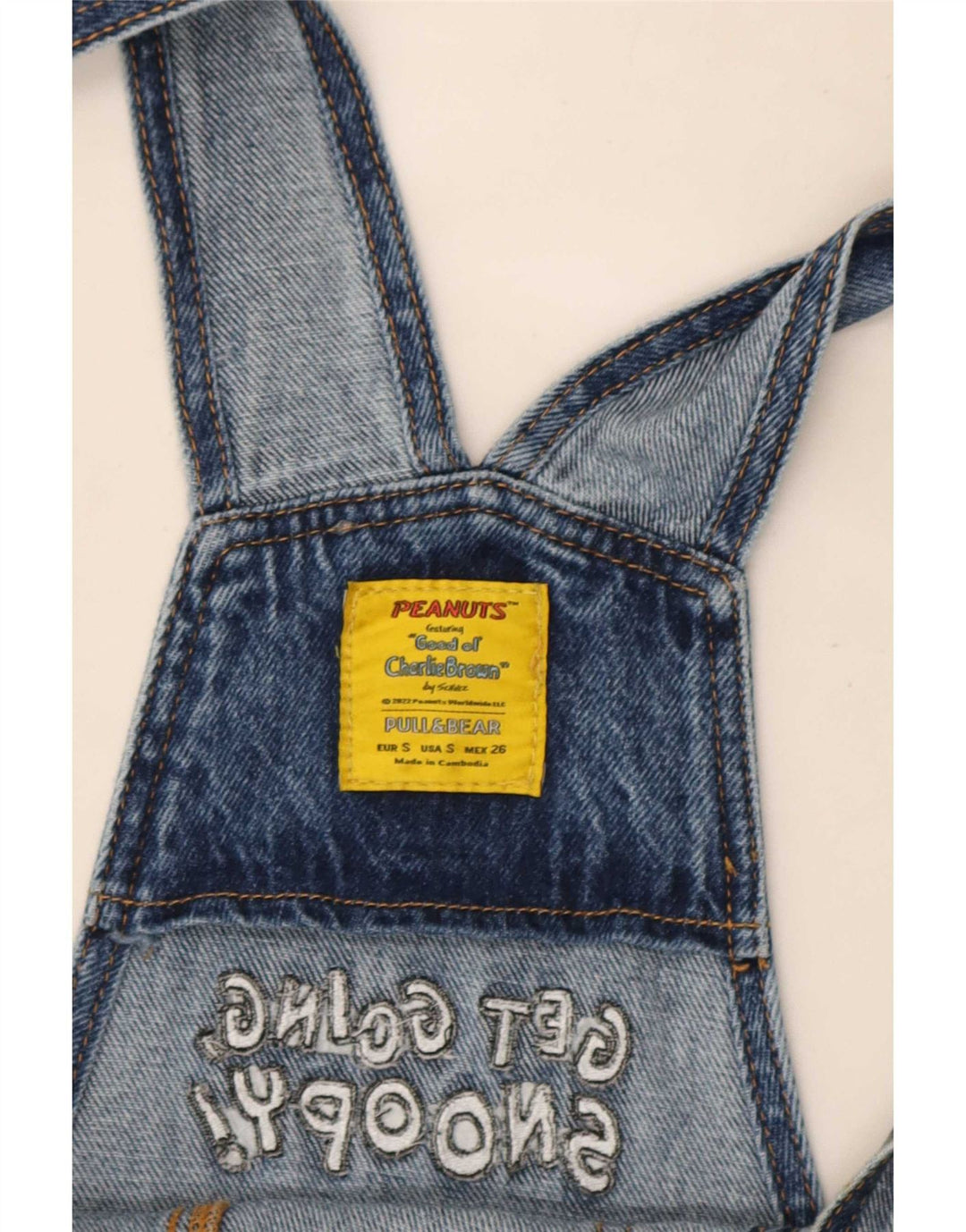 Pull & Bear Dame Dungarees Grafiske Straight Jeans Small W26 L30 Blue