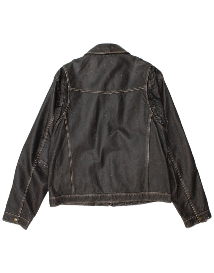 Le Frog Militær læderjakke til kvinder IT 52 2XL Sort