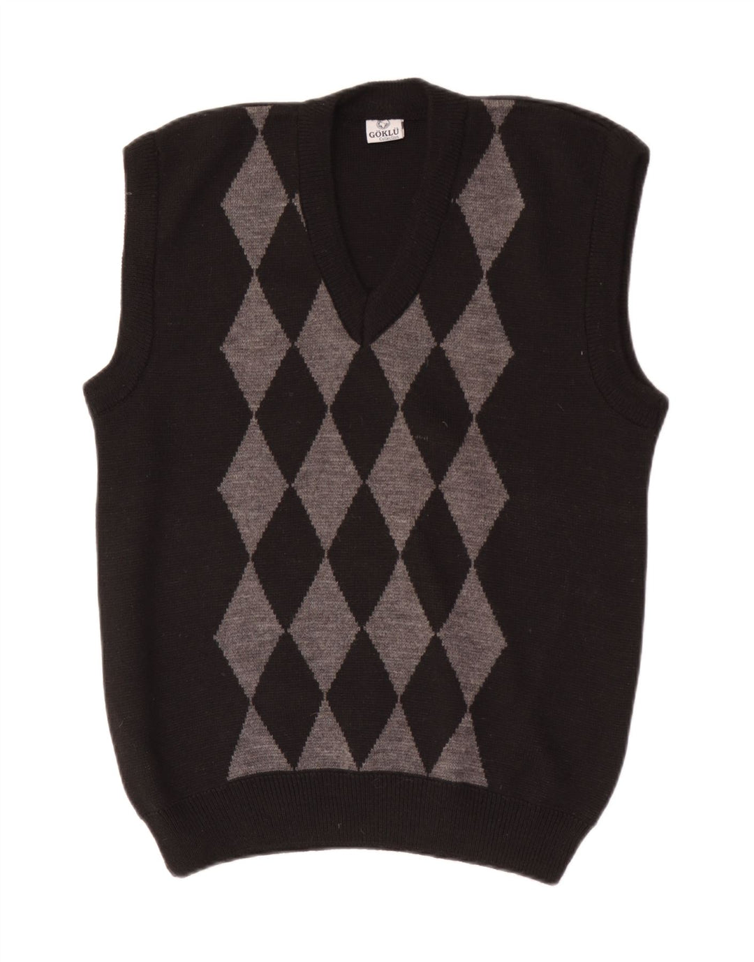Vintage Herre Vest Tank Top Lille Sort Argyle/Diamond