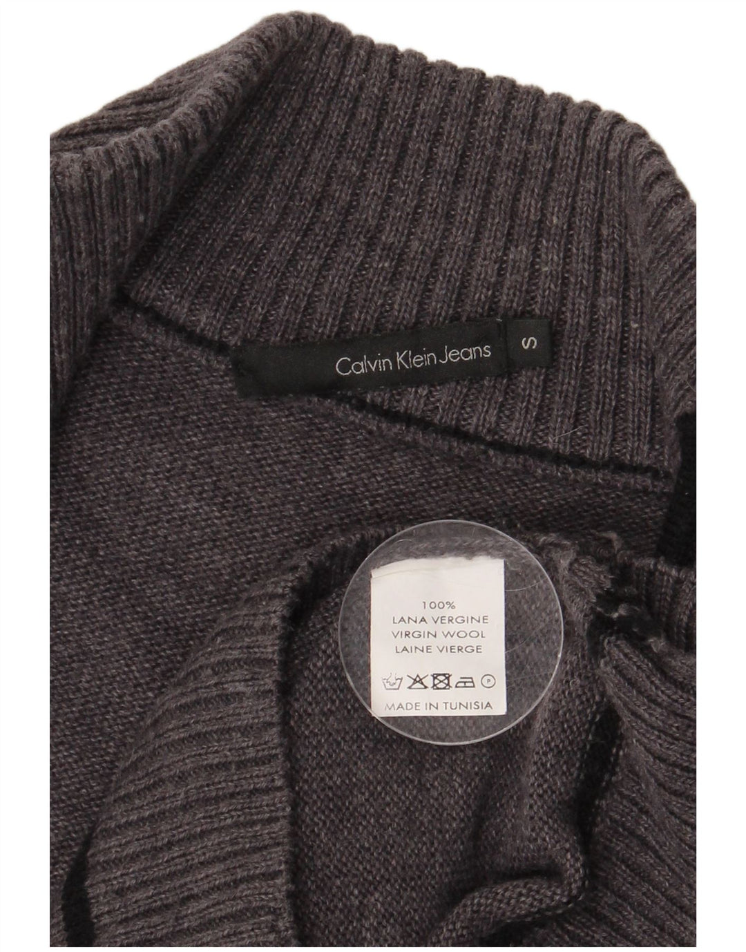 CALVIN KLEIN JEANS Dame cardigan sweater UK 10 Small Grey Virgin Wool