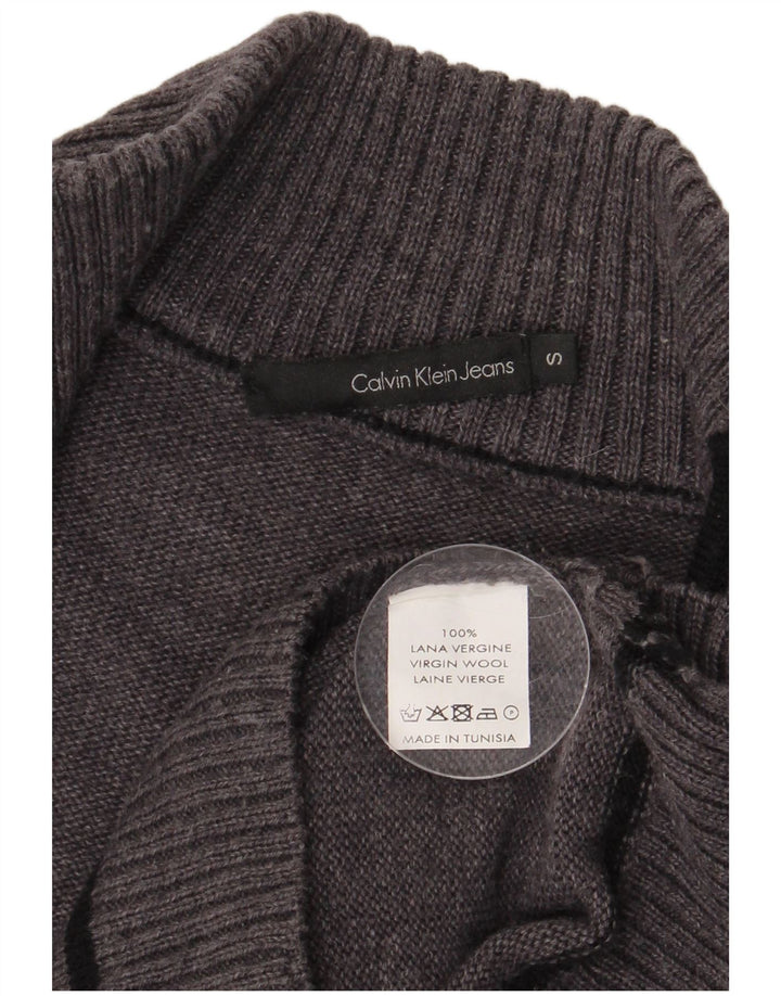 CALVIN KLEIN JEANS Dame cardigan sweater UK 10 Small Grey Virgin Wool