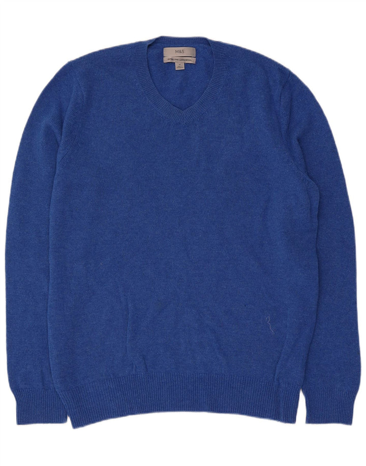 Marks & Spencer Herre V-hals sweater mellemblå uld
