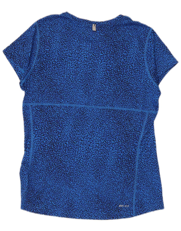 Nike T-Shirt Top UK 12 Medium Blue Geometrisk Polyester