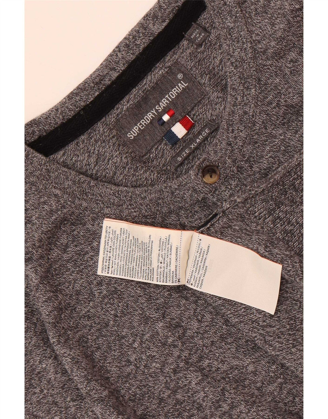 Superdry Herre Regular Fit Button Neck sweater XL Grå Flecked Bomuld