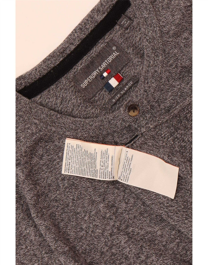 Superdry Herre Regular Fit Button Neck sweater XL Grå Flecked Bomuld