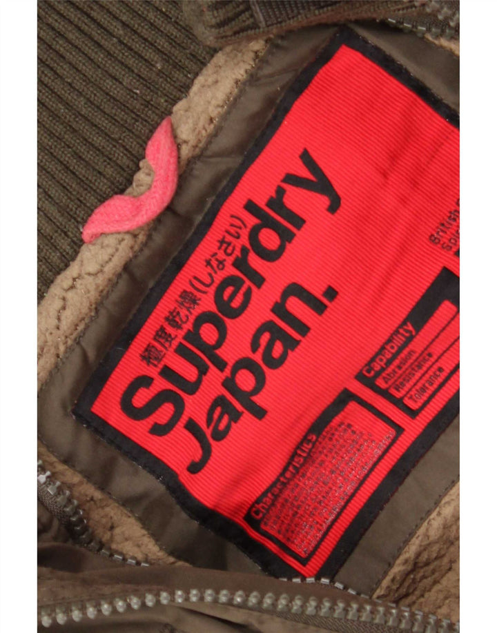 Superdry Windbreaker-jakke med hætte til kvinder UK 16 Stor Khaki Polyester