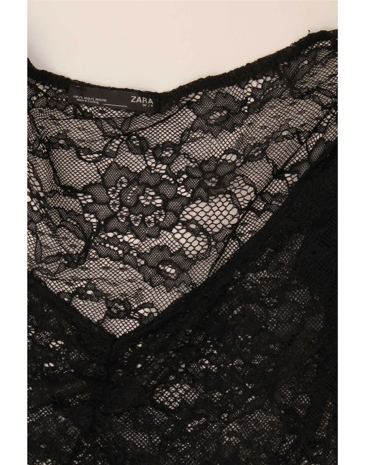 Zara Womens See Through Bodysuit UK 8 Small Black Floral