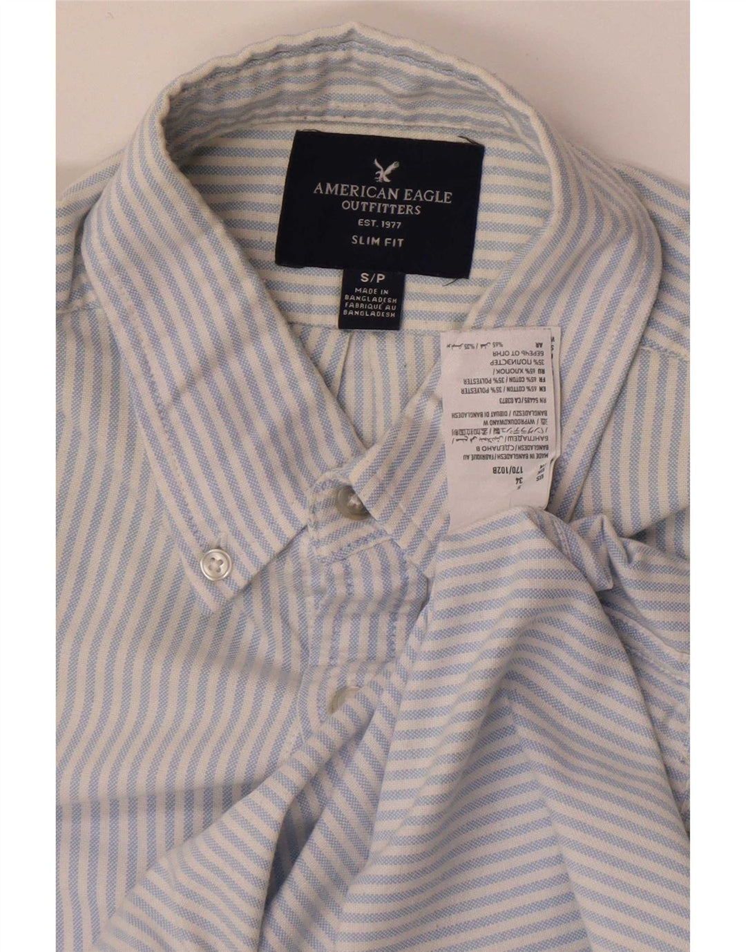American Eagle herre Slim Fit skjorte lille blå stribet bomuld