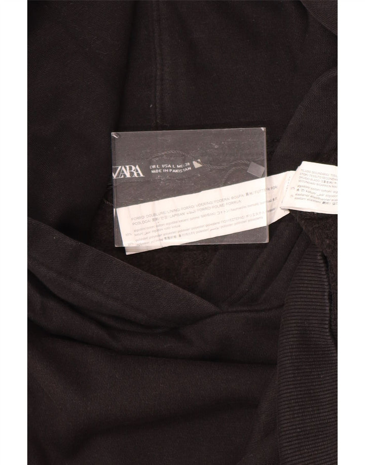 ZARA Womens Crop Hoodie Jumper UK 16 Large Black Polyester